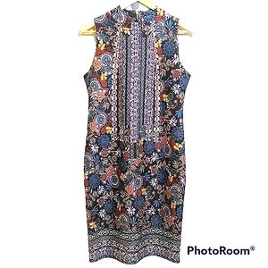 MELISSA PAIGE BOHO SLEEVELESS SHIFT DRESS MODERN TRENDY ORNATE DARK FLORAL CHIC